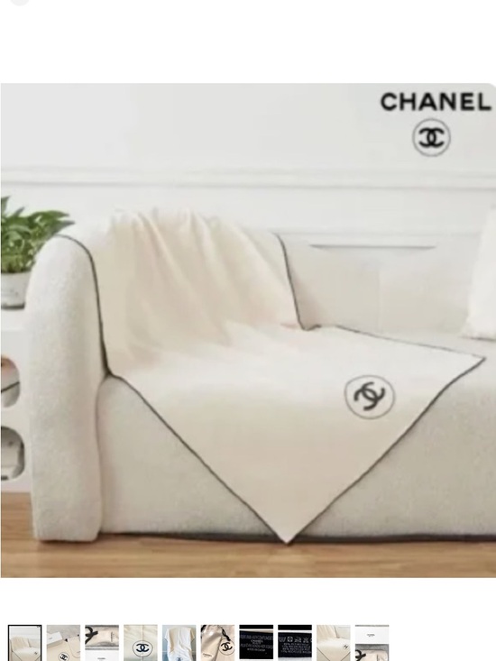 CHANEL Other - CHANEL Cream Throw with Black Trim and Logo